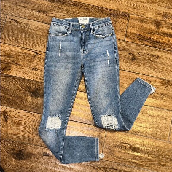 ✨ Frame Le High Skinny Crop Jeans - Medium Distressed, Size 24, Inseam 26” - Picture 1 of 5